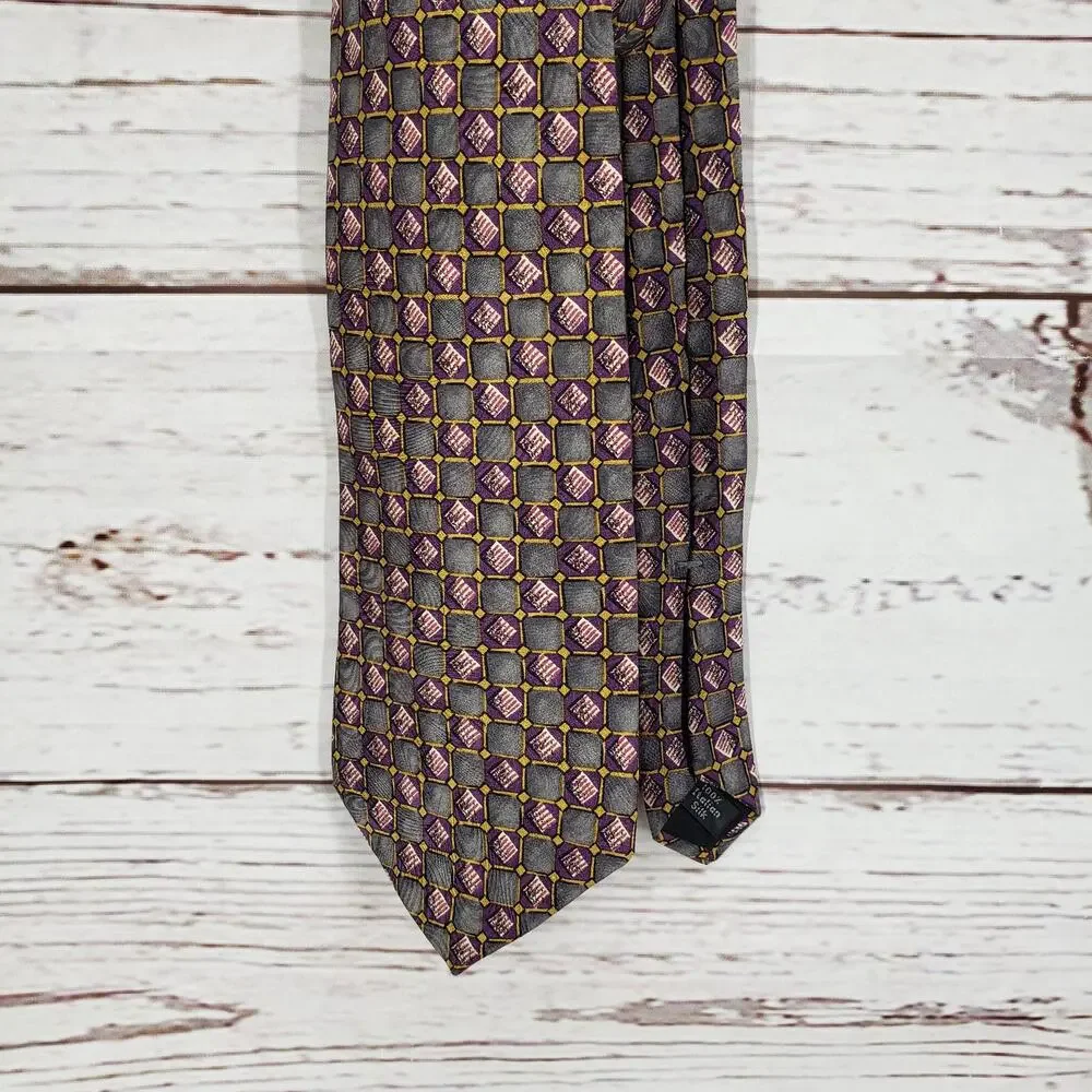 Villa Bugatti Men's Multicolor Geometric 100%Italian Silk Tie